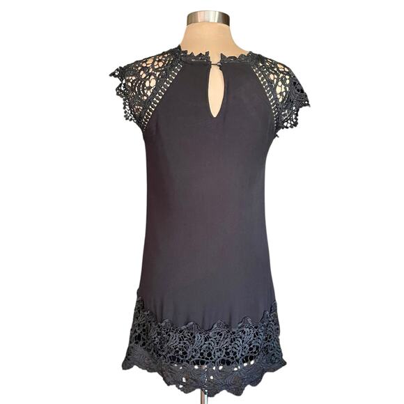 Andree by Unit Black Gauzy Sheath Dress White Lace Trim Sz MED Whimsygoth Grunge - Picture 4 of 9